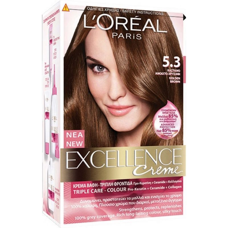 L'Oréal Excellence Cream No5.3 Καστανό Ανοιχτό Χρυσαφί 48ml L'Oréal Excellence Cream No5.3 Καστανό Ανοιχτό Χρυσαφί 48ml