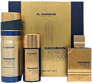 Al Haramain Amber Oud Bleu Edition Set Eau de Parfum 75ml, miniature Eau de Parfum 30ml & deo body spray 200ml