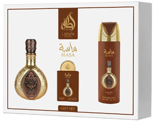 Lattafa Pride Masa Set Eau de Parfum 100ml, deo spray 200ml & miniature Eau de Parfum 20ml Lattafa Pride Masa Set Eau de Parfum 100ml, deo spray 200ml & miniature Eau de Parfum 20ml